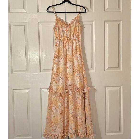 June & Hudson Floral Ruffle Ivory Orange Lavender Maxi Dress size S - Picture 5 of 10